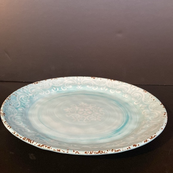 Cynthia Rowley MELAMINE Dinner Plate Teal Blue Medallion Rustic Tuscany TWO (2) - Picture 3 of 6